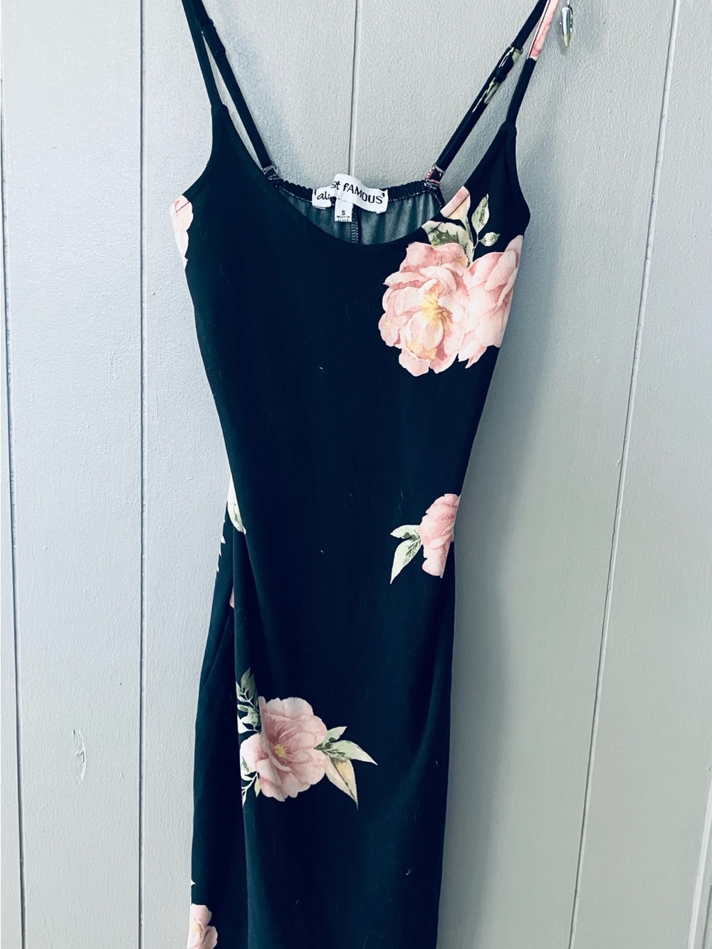 Almost Famous Black Midi Dress with Pink Floral Print
